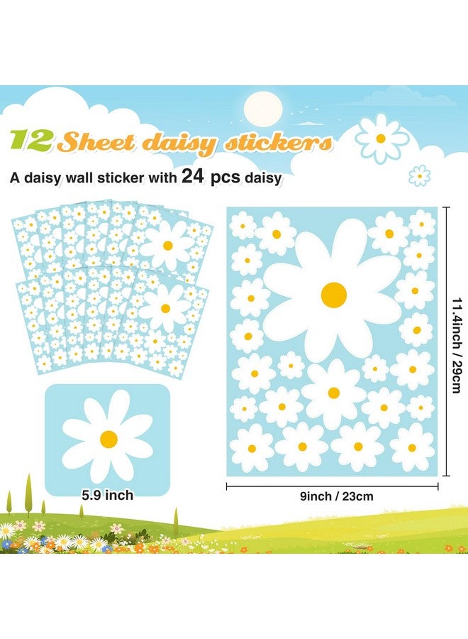تاوباري 288 قطعة 12 ورقة ديزي ملصقات الحائط زهرة بيضاء ملصقات الحائط الفينيل قشر وعصا الأزهار الجدار ملصق ديزي جدار ديكور للأطفال الفتيات الحضانة غرفة اللعب غرفة نوم غرفة المعيشة جدار ديكور - Image 2