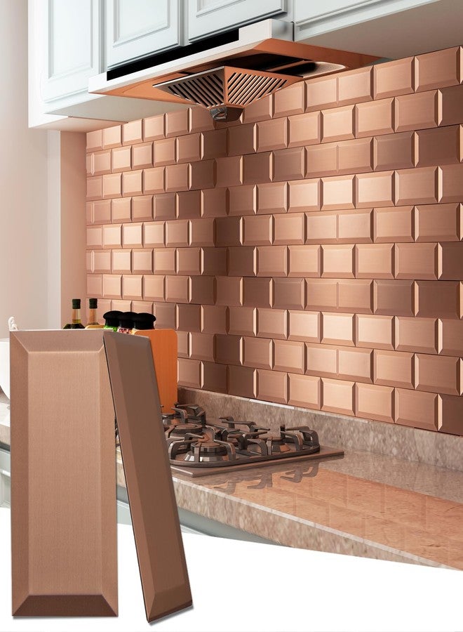 Art3d 100 Pcs Peel and Stick Backsplash Tiles, 3D Textured Metal Stick On Subway Wall Tiles for Kitchen Back Splashes, Bathroom, Laundry Room, 3 x 6 Inch, Copper - Image 1