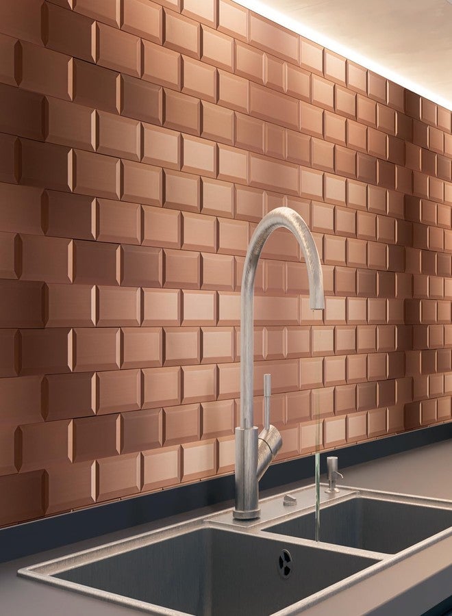 Art3d 100 Pcs Peel and Stick Backsplash Tiles, 3D Textured Metal Stick On Subway Wall Tiles for Kitchen Back Splashes, Bathroom, Laundry Room, 3 x 6 Inch, Copper - Image 3