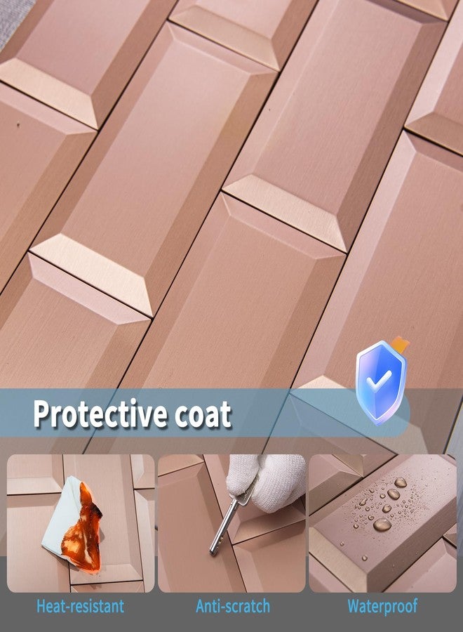 Art3d 100 Pcs Peel and Stick Backsplash Tiles, 3D Textured Metal Stick On Subway Wall Tiles for Kitchen Back Splashes, Bathroom, Laundry Room, 3 x 6 Inch, Copper - Image 5