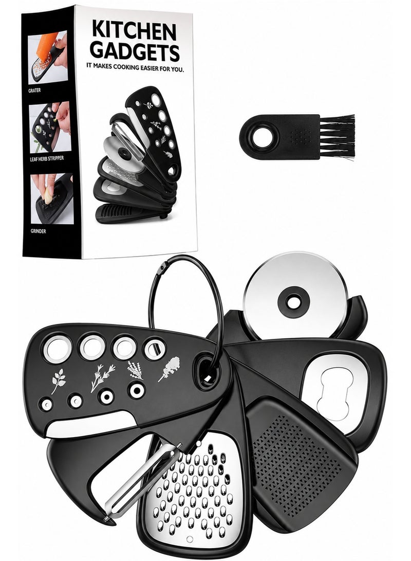 6 in 1 Portable Kitchen Gadgets Set – Cheese Grater, Bottle Opener, Vegetable Peeler, Pizza Cutter, Garlic Grinder & Herb Stripper for Kitchen & Camping - Image 1