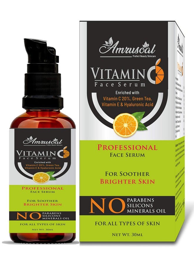 AMRUSOAL - Vitamin C Face Serum For Face Pigmentation, Whitening, Radiant Skin, Anti Acne & Anti Aging Serum | Soother & Brighten Skin | Collagen Booster | Wrinkle Reducer | Fairness - 30 Ml - Image 1