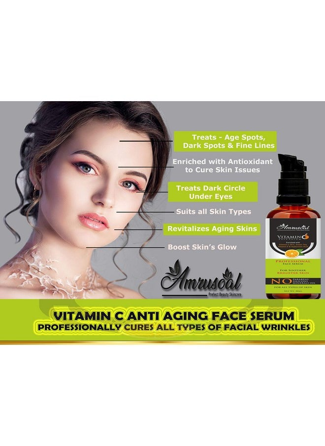 AMRUSOAL - Vitamin C Face Serum For Face Pigmentation, Whitening, Radiant Skin, Anti Acne & Anti Aging Serum | Soother & Brighten Skin | Collagen Booster | Wrinkle Reducer | Fairness - 30 Ml - Image 1