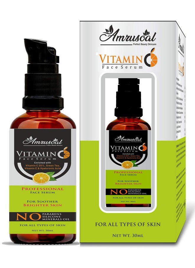 AMRUSOAL - Vitamin C Face Serum For Face Pigmentation, Whitening, Radiant Skin, Anti Acne & Anti Aging Serum | Soother & Brighten Skin | Collagen Booster | Wrinkle Reducer | Fairness - 30 Ml - Image 1