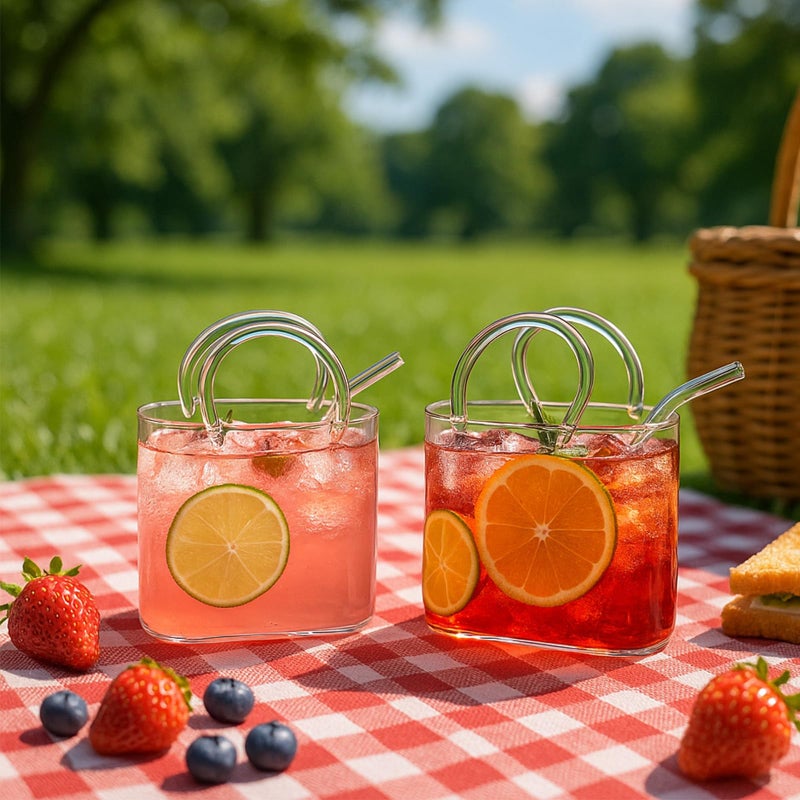 USEEKRIL Glass Purse for Drinks Set of 4,26oz Unique Wine Glasses Purse Gifts for Women Party,Fish Bowl Vase,Creative Cute Drinking Glass Cups for Fruit Juice,Tea,Flowers(with Cup Brush) - Image 2