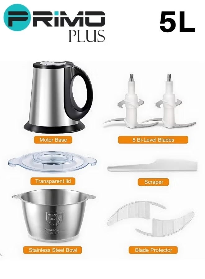 PRIMO PLUS Electric Meat Chopper Grinder 5 Liter  with two variable speed Stainless Steel Bowl Food Processor for Meat Vegetables Onion Ginger Garlic Mincer Blender for Home / Restaurants / Kitchen - Image 5