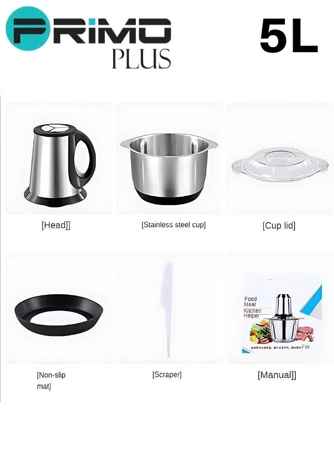 PRIMO PLUS Electric Meat Chopper Grinder 5 Liter  with two variable speed Stainless Steel Bowl Food Processor for Meat Vegetables Onion Ginger Garlic Mincer Blender for Home / Restaurants / Kitchen - Image 4