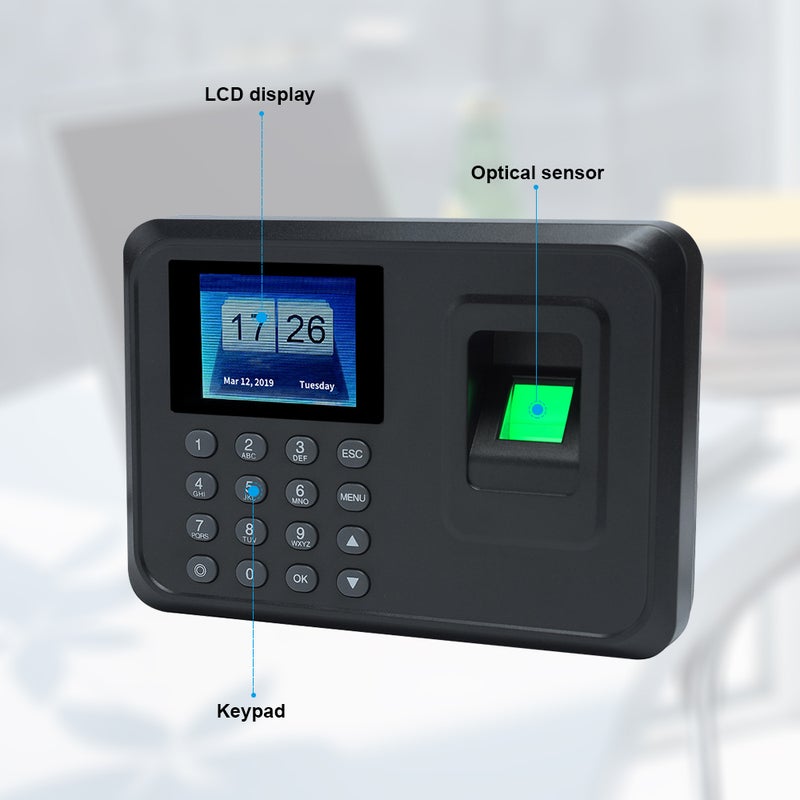 Intelligent Biometric Fingerprint Password Attendance Machine Employee Checking-in Recorder 2.4 inch TFT LCD Screen DC 5V Time Attendance Clock - Image 2