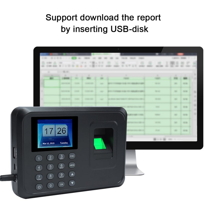Intelligent Biometric Fingerprint Password Attendance Machine Employee Checking-in Recorder 2.4 inch TFT LCD Screen DC 5V Time Attendance Clock - Image 4