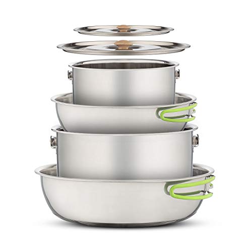 Wealers Camping Cookware Set - Compact Stainless Steel Campfire Cooking Pots and Pans | Combo Kit with Travel Tote Bag | Rugged Outdoor Cook Set for Hiking (4 Piece Pot & Pan Set) - Image 2