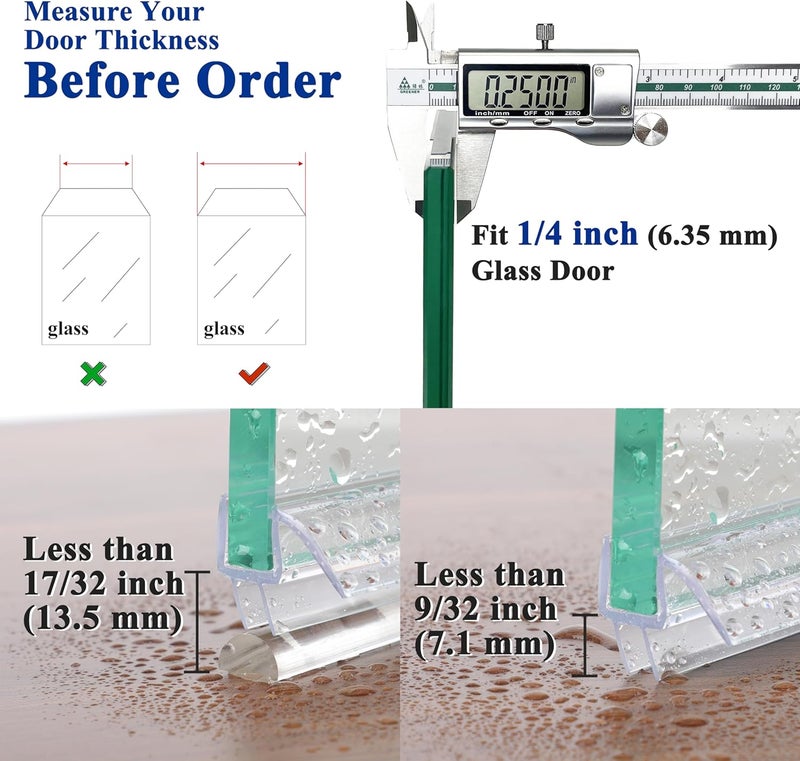 EAISMON Frameless Shower Door Seal Strip 2 Pack x 39 Inch M Glass Shower Door Bottom Seal Strip for 1/4" Glass Shower Door Sweep, Ultra-Clear Polycarbonate Stop Shower Leaks Create A Water Barrier - Image 5