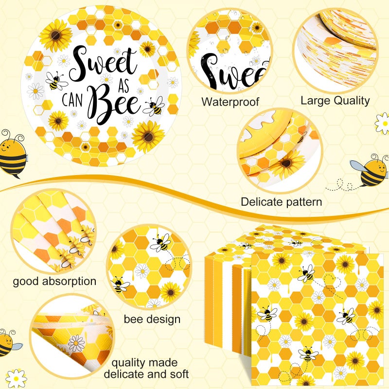 Funnymoom 250 Pcs Bee Party Decoration Sweet as Can Bee Paper Plates Napkins and Cups Party Tableware Set for Honey Baby Shower Gender Reveal Birthday Decorations  Serves 50 - Image 1