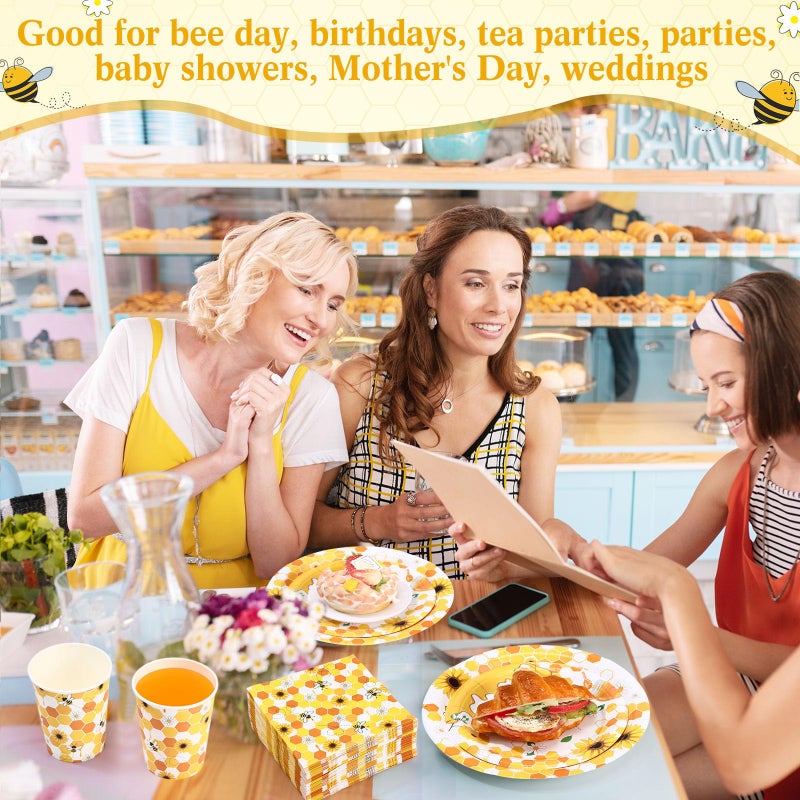 Funnymoom 250 Pcs Bee Party Decoration Sweet as Can Bee Paper Plates Napkins and Cups Party Tableware Set for Honey Baby Shower Gender Reveal Birthday Decorations  Serves 50 - Image 3