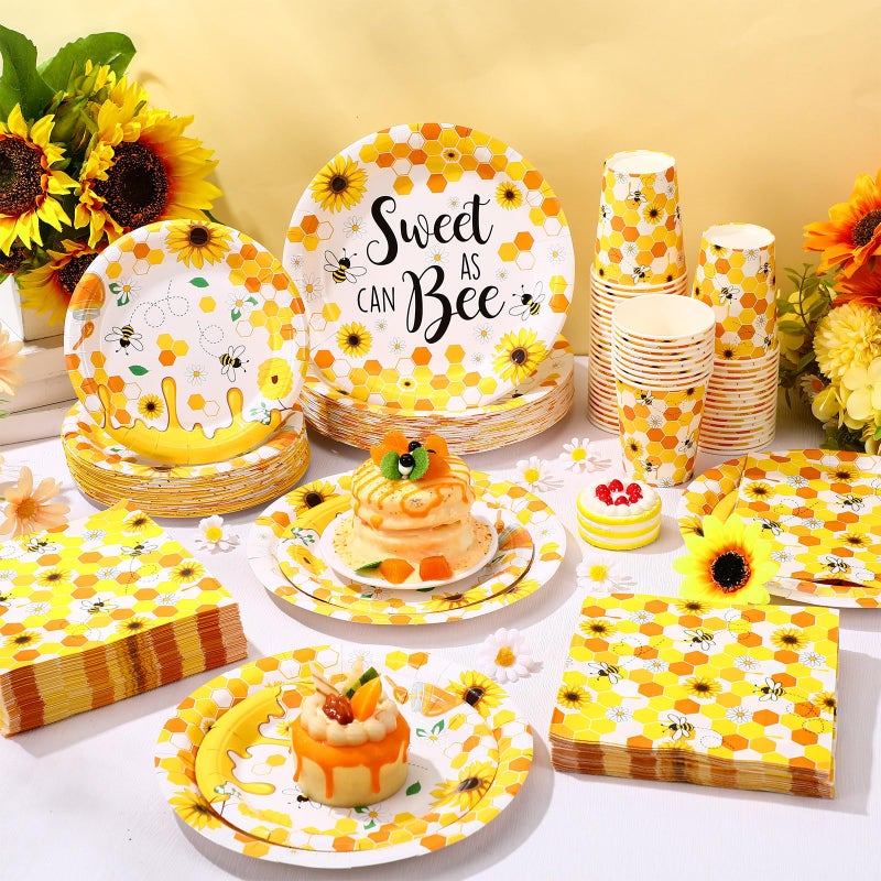Funnymoom 250 Pcs Bee Party Decoration Sweet as Can Bee Paper Plates Napkins and Cups Party Tableware Set for Honey Baby Shower Gender Reveal Birthday Decorations  Serves 50 - Image 4