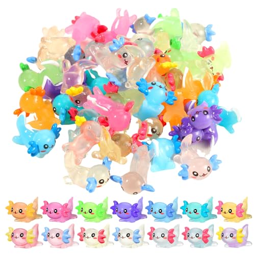 Sonwyoung 98 Pcs 14 Colors Mini Axolotl Figures Color and Luminous Mini Resin Axolotl Glow in The Dark Tiny Charm Craft for DIY Garden Dollhouse Decoration - Image 1