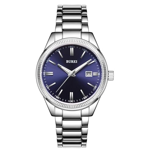 BUREI Mens Watches Fashion Stainless Steel Quartz Watches for MenWaterproof Luxury Dress Design Gifts for Men deep Blue Silver - Image 1