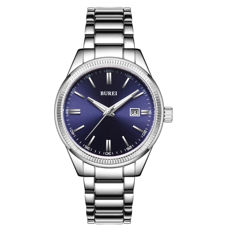 BUREI Mens Watches Fashion Stainless Steel Quartz Watches for MenWaterproof Luxury Dress Design Gifts for Men deep Blue Silver - Image 2