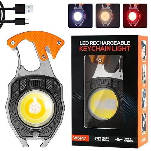 KLIFFOO Keychain LED Flashlights, Rechargeable Flashlight Torch 7 Light Modes with Lighter,Whistles,Screwdriver,Bottle Opener,Magnet Base Multifunction Emergency Use COB Light for Camping Outoor - Image 1
