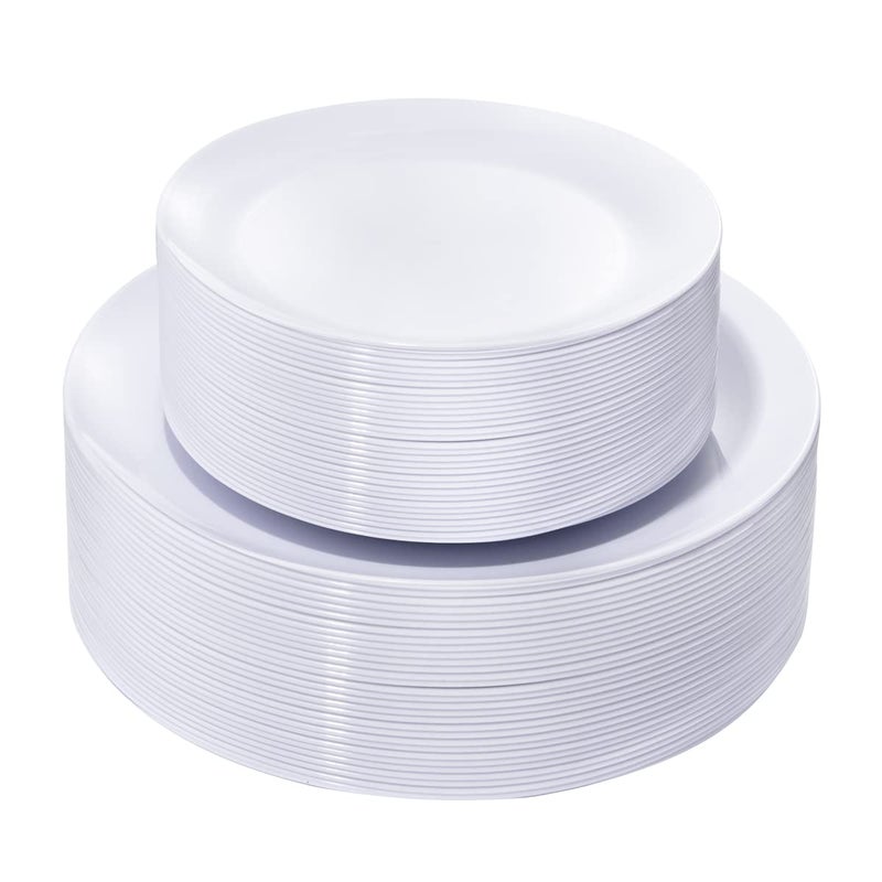 KIRE 60PCS White Disposable Plates  Heavy Duty White Plastic Plates for PartyWedding  Include 30Pieces 1025inch Dinner Plates and 30Pieces 75inch DessertSalad Plates
