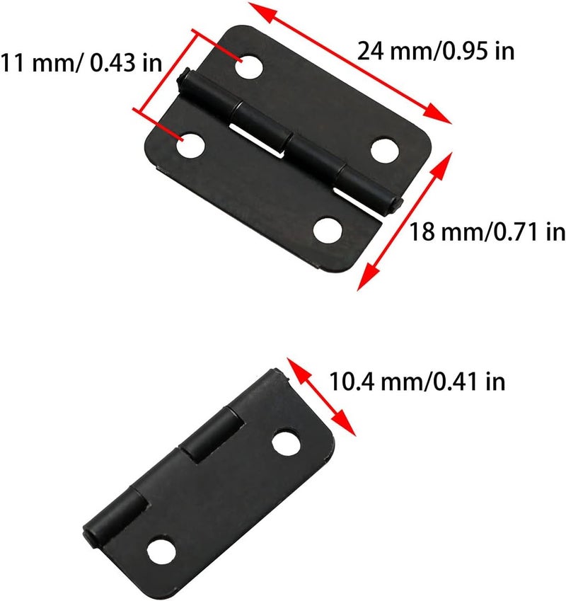 كلاراكو Klarako 50 قطعة مفصلات معدنية صغيرة مفصلات ريترو 24 × 18 مم مع مسامير لصندوق خشبي وصندوق مجوهرات وخزانة وإكسسوارات DIY، لون أسود - Image 3