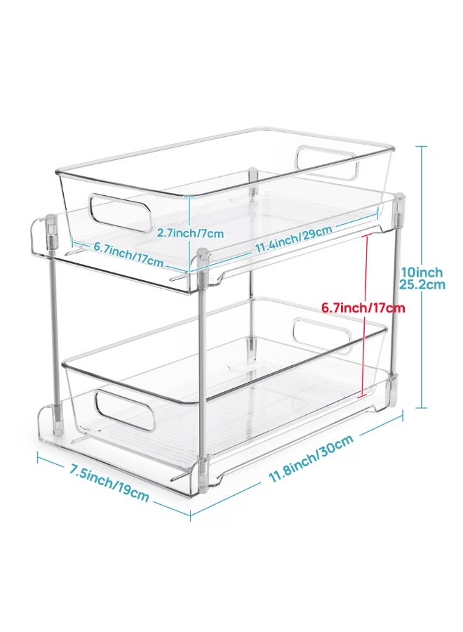 2 Tier Bathroom Storage Organizer, 2 Pack Clear Under Sink Organizers Vanity Counter Container, Cabinet Drawers Bins, Pull-Out Organization with Track for Pantry, Kitchen - Image 5