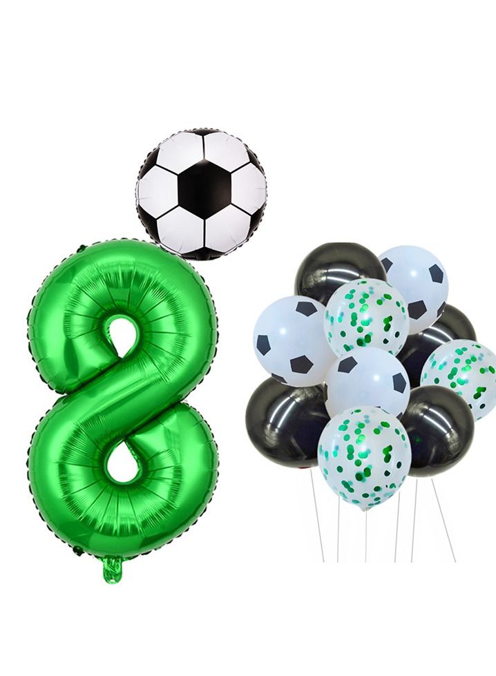 DecoLoral DECOR ME Football Soccer Birthday Decorations, Confetti, Soccer Ball Number Balloon, Latex football balloon, Soccer foil Balloon, Green Balloon for Soccer Themed Celebration No 8 - Image 1
