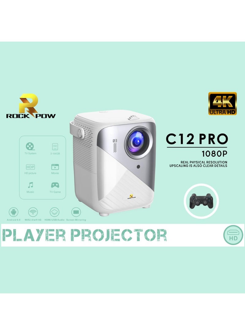 روك بو جهاز عرض ألعاب الفيديو مع وحدة تحكم لاسلكية 2X وعصا تحكم في الألعاب بنظام Android 9.0 وWiFi 2.4/5G وHDMI/USB/Audio وانعكاس الشاشة بدقة 4K Ultra HD ودقة 1080P وجهاز عرض بدقة فيزيائية حقيقية وذاكرة 3 جيجابايت + 64 جيجابايت، لون أبيض - Image 3