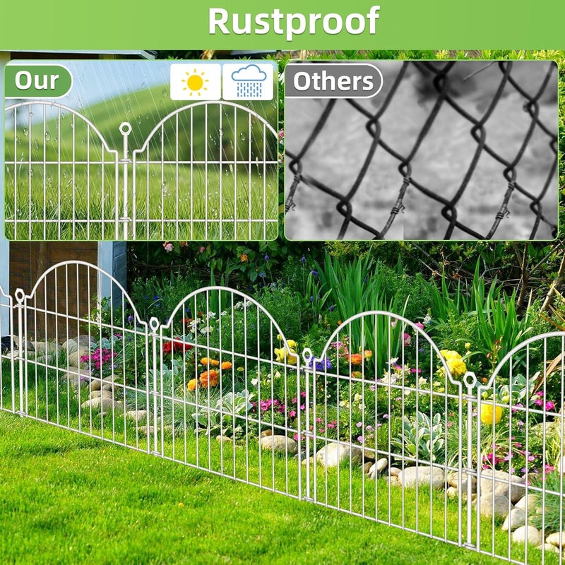 Blingluck 10 Panels No Dig Decorative Garden Fence for Yard, 24in (H) x 20ft (L) Rustproof Metal Wire Panel Border Animal Barrier Fencing for Dog, Rabbits, Flower Bed Edging Ornamental with Ground Stake, White - Image 5