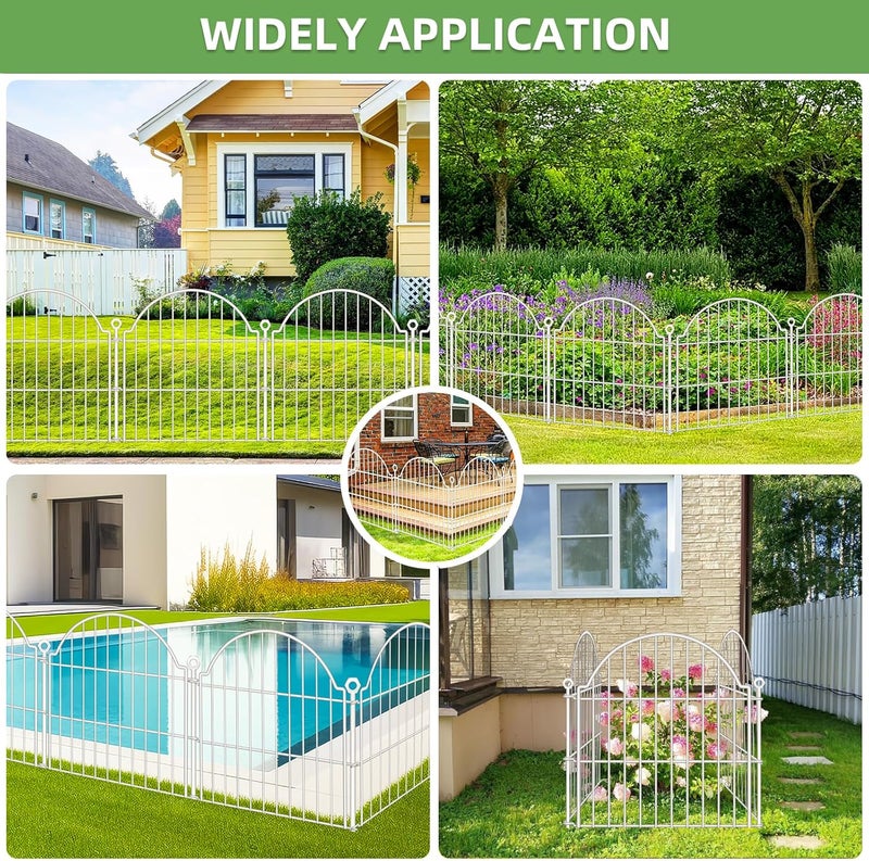 Blingluck 10 Panels No Dig Decorative Garden Fence for Yard, 24in (H) x 20ft (L) Rustproof Metal Wire Panel Border Animal Barrier Fencing for Dog, Rabbits, Flower Bed Edging Ornamental with Ground Stake, White - Image 4