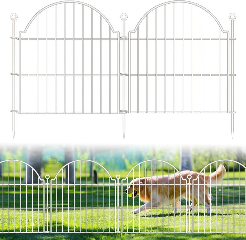 Blingluck 10 Panels No Dig Decorative Garden Fence for Yard, 24in (H) x 20ft (L) Rustproof Metal Wire Panel Border Animal Barrier Fencing for Dog, Rabbits, Flower Bed Edging Ornamental with Ground Stake, White - Image 1