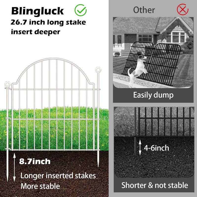 Blingluck 10 Panels No Dig Decorative Garden Fence for Yard, 24in (H) x 20ft (L) Rustproof Metal Wire Panel Border Animal Barrier Fencing for Dog, Rabbits, Flower Bed Edging Ornamental with Ground Stake, White - Image 3