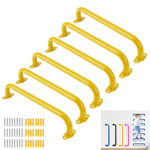 BiJun17 inch Metal Playground HandlesMonkey Bars Indoor Heavy Duty Ceiling Grab Bars for Indoor Outdoor Playgrounds Climbing FramesTreehousesand Wall ladders Yellow Set of 6 - Image 1