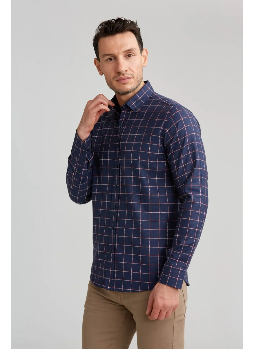 Bisse Sports ShirtRegular Fitu.kolpaşa Collar Plaid Red GMEKS0122300219_D24