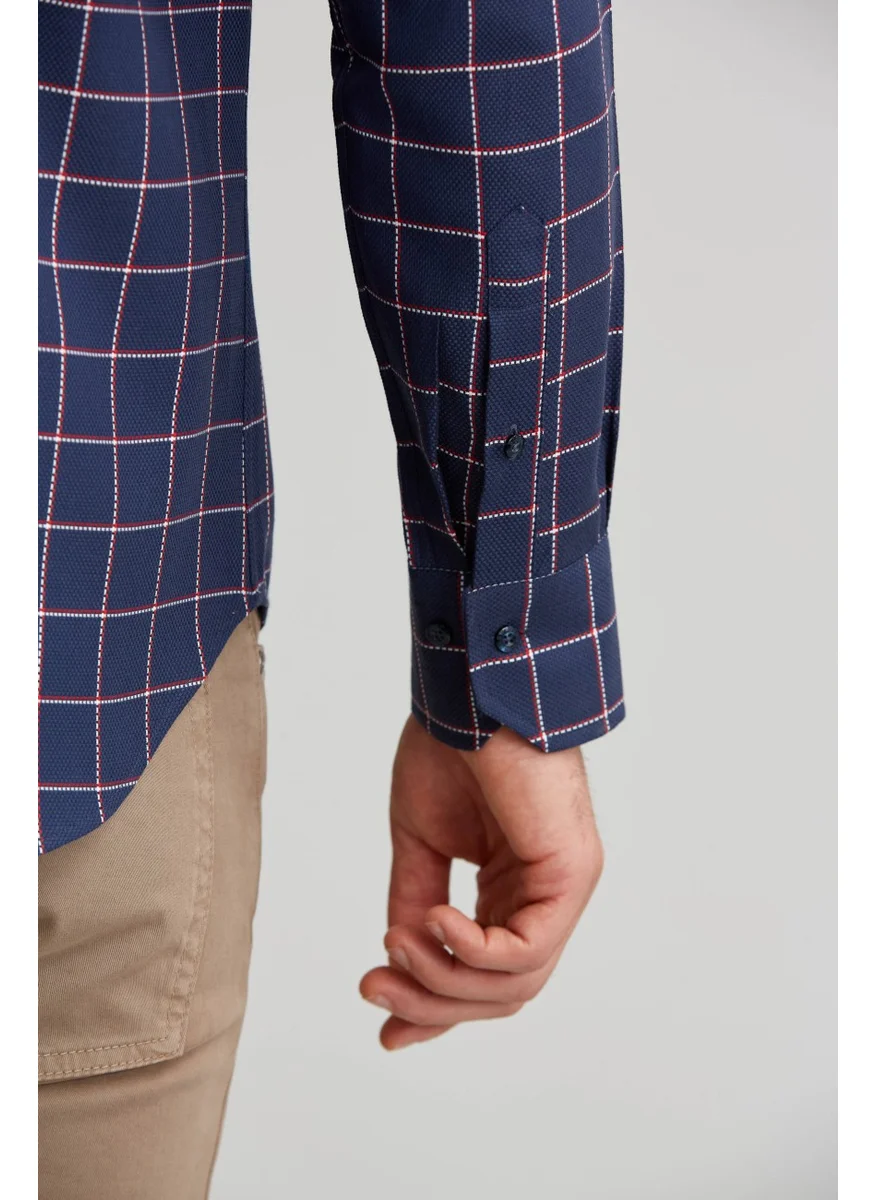 Bisse Sports ShirtRegular Fitu.kolpaşa Collar Plaid Red GMEKS0122300219_D24