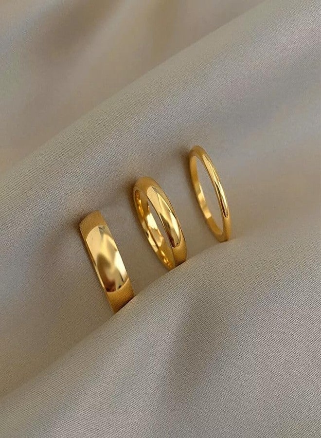 Poxtex Size 8 Gold Stackable Band Rings for Women, Plain Simple Thin Minimalist 14K Gold Plated Round Rings Set for Stacking, Non Tarnish Engagement Statement Ring Comfort Fit 3Pcs 1mm 3mm 5mm - Image 3