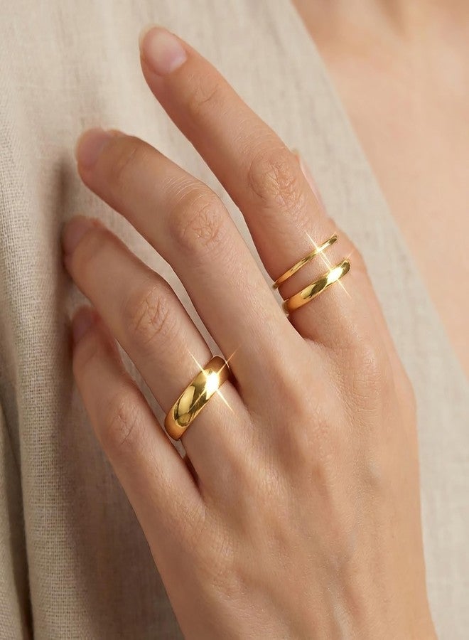 Poxtex Size 8 Gold Stackable Band Rings for Women, Plain Simple Thin Minimalist 14K Gold Plated Round Rings Set for Stacking, Non Tarnish Engagement Statement Ring Comfort Fit 3Pcs 1mm 3mm 5mm - Image 2