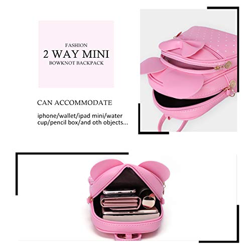 KL928 Girls Bowknot Polka Dot Cute Mini Backpack Small Daypacks Convertible Shoulder Bag Purse for Women - Image 3