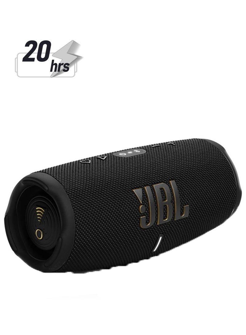 JBL Charge 5 Portable Wi-Fi and Bluetooth Speaker, Deep Powerful Bass, 20H Battery, Waterproof & Dustproof, Built-In Charger, Self-Tuning Feature, Open Streaming Ecosystem Black - Image 1
