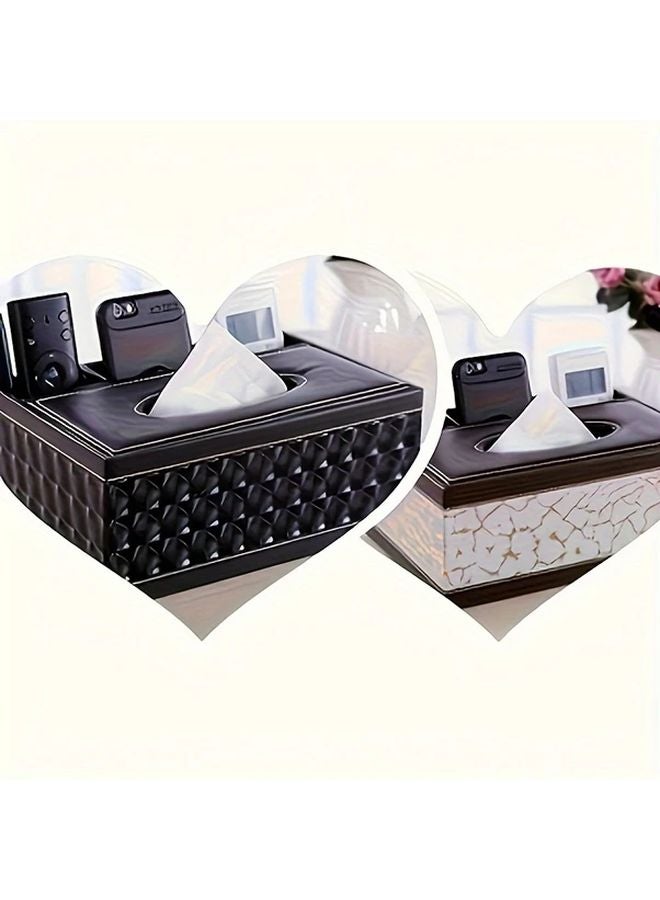 White Golden Faux Leather Tissue Box Holder With Remote Control And Smartphone Organizer - Image 3