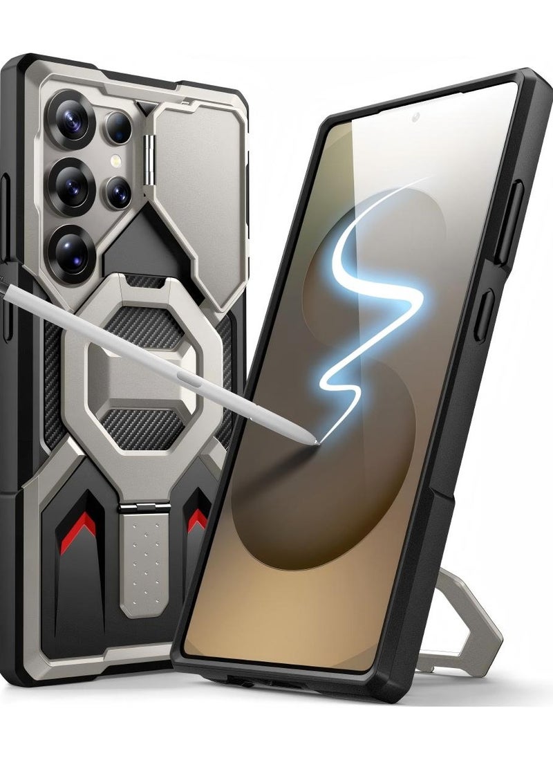 تونجيت جراب سامسونج جالكسي S24 ألترا متوافق مع MagSafe، [حلقة مسند وغطاء كاميرا يعمل كمسند] حماية قوية ومضادة للصدمات لهاتف S24 ألترا مع واقي شاشة، بحجم 6.8 إنش، باللون الرمادي التيتانيوم  - Image 1