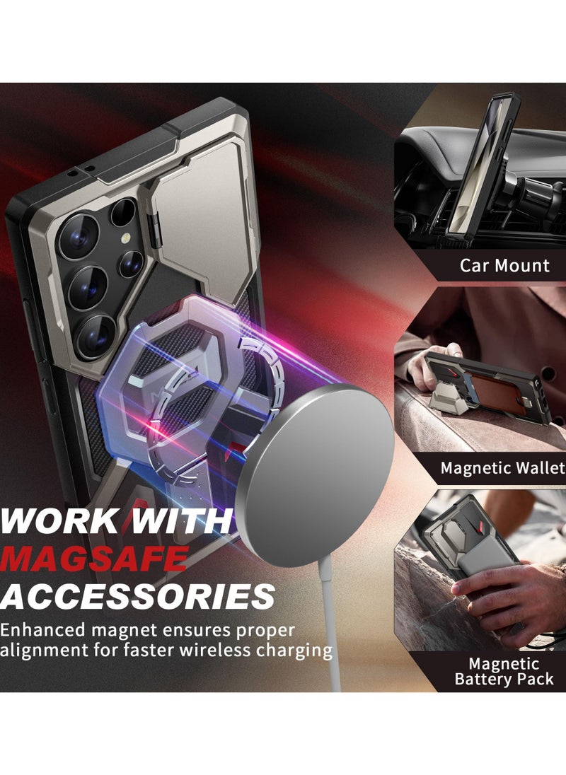 تونجيت جراب سامسونج جالكسي S24 ألترا متوافق مع MagSafe، [حلقة مسند وغطاء كاميرا يعمل كمسند] حماية قوية ومضادة للصدمات لهاتف S24 ألترا مع واقي شاشة، بحجم 6.8 إنش، باللون الرمادي التيتانيوم  - Image 4