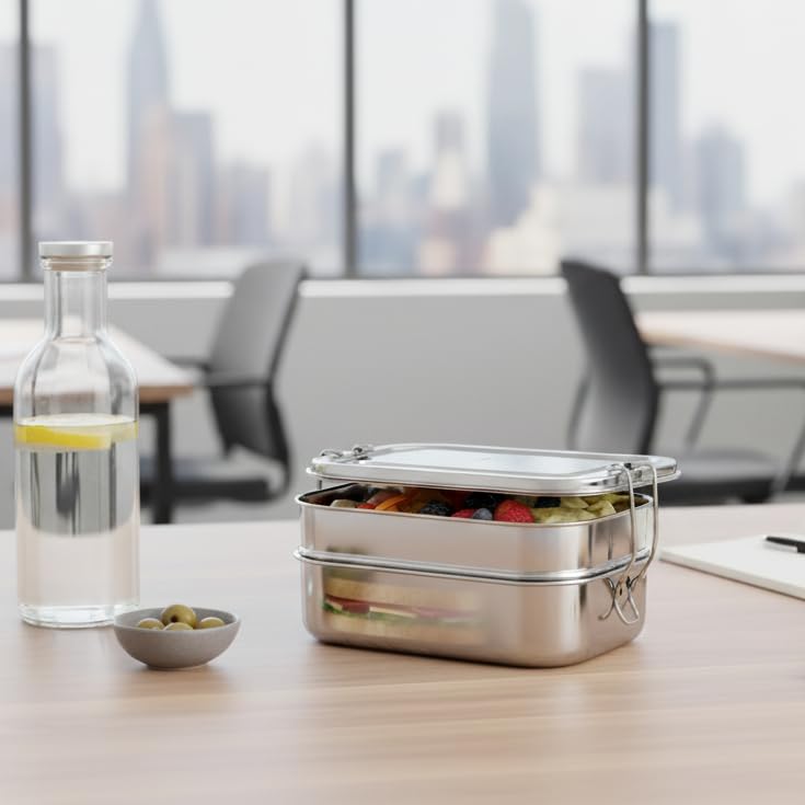 JVL Stainless Steel 2 Tier Lunch Box (Rectangle, Small) - Image 5