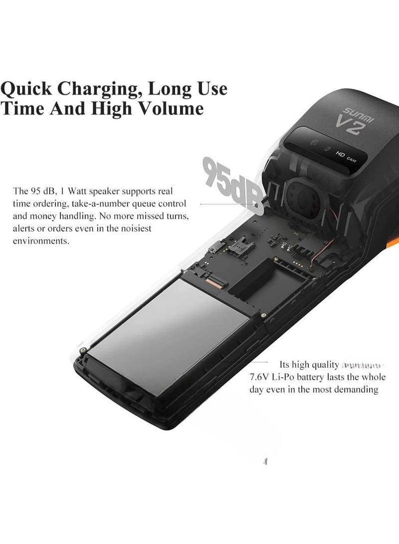 سنمي Renewed - V2 POS Terminal with Receipt Printer, Speaker, Camera and Barcode Scanner All in One Handheld PDA Printer / 5.45" HD Touchscreen - Android 7.1 System, Support 4G, WiFi and Bluetooth - T5930 orange - Image 5