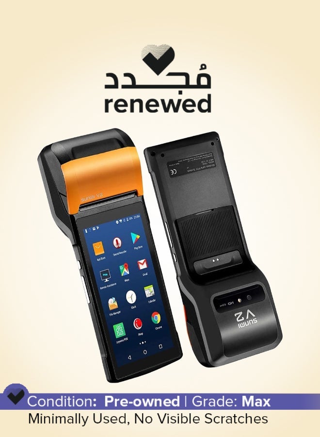 سنمي Renewed - V2 POS Terminal with Receipt Printer, Speaker, Camera and Barcode Scanner All in One Handheld PDA Printer / 5.45" HD Touchscreen - Android 7.1 System, Support 4G, WiFi and Bluetooth - T5930 orange - Image 1