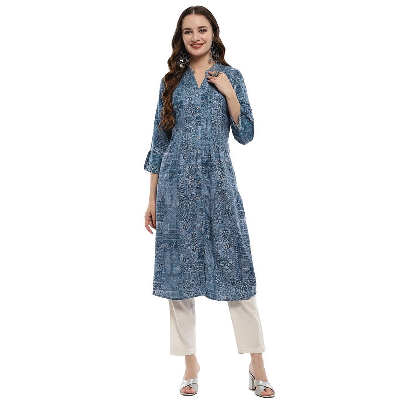 Biba Blue Rayon Straight Kurta - Image 4