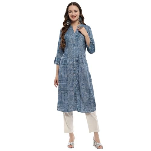 Biba Blue Rayon Straight Kurta - Image 1