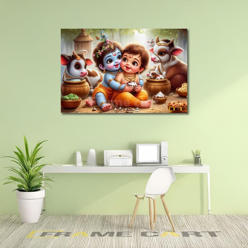 Frame Cart Baby Krishna Poster - Bal Gopal Photo | Kanha Ji Religious photo for Pregnant Women Bedroom Wall | Unframed Vinyl Poster 12x18 (Design 05) - Image 2