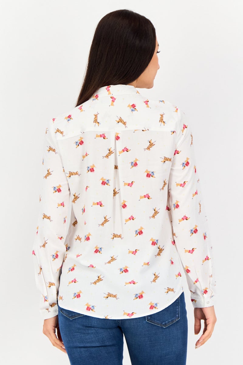 Sinsay Women Spread Collar Allover Print Long Sleeves Shirt, Multicolor - Image 3