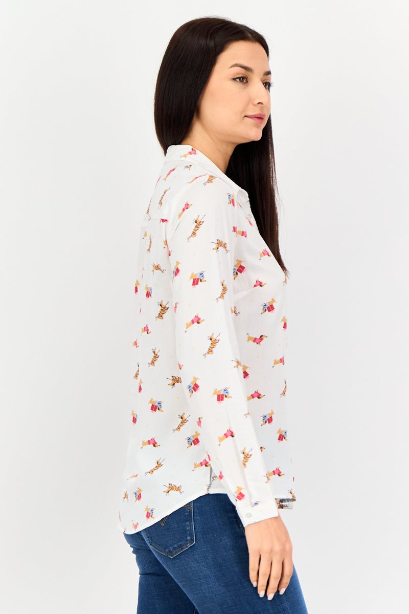 Sinsay Women Spread Collar Allover Print Long Sleeves Shirt, Multicolor - Image 2