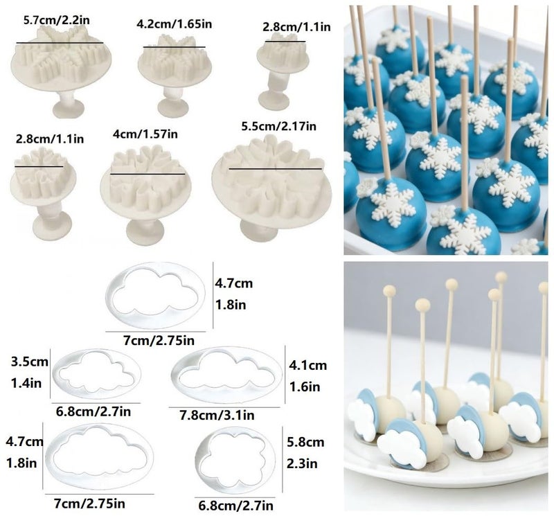 RHLOVY Flower Cookie Cutters,Cake Tools 44 Pcs Snowflake Cookie Cutter Cloud Fondant Cake Plunger Sugarcraft Flowers Leaf Butterfly Heart Shape Decorating Mold DIY Icing Plunger Cutters - Image 3